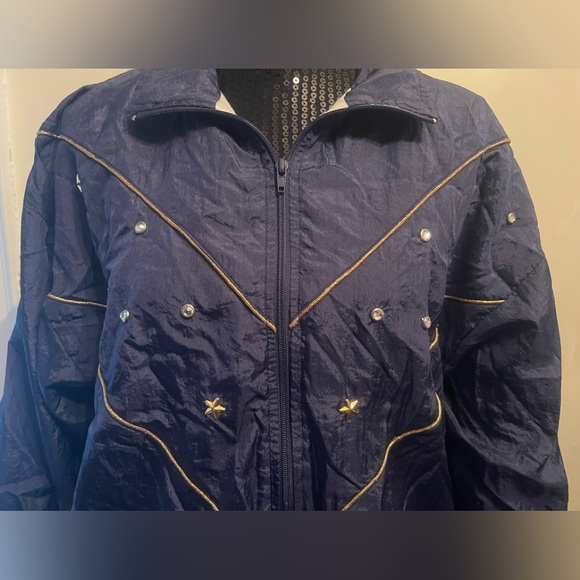 Vintage Summit Place Silver & Gold Stars Blue Jacket Size XL - Picture 2 of 12